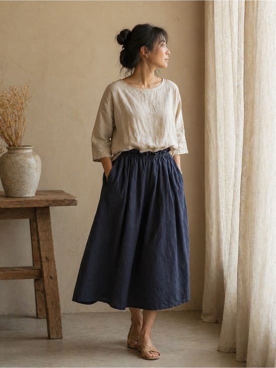 SHEIN Dresses & Skirts - 100% Cotton - Navy Blue - Mindi Skirt with Pockets - Casual - Earthy